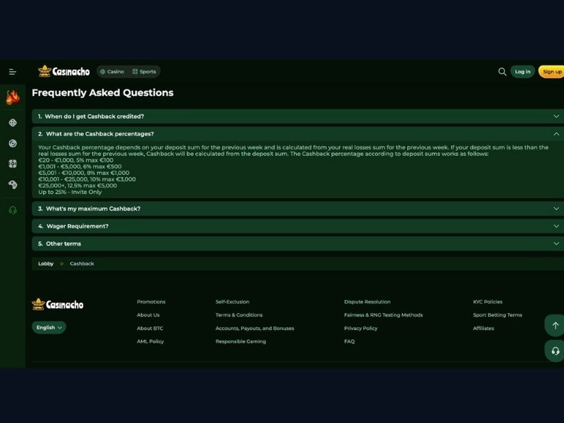 Kryptowährungen als Auszahlungsmethode und Cashback-Zyklus bei Casinacho Casino für Deutschland